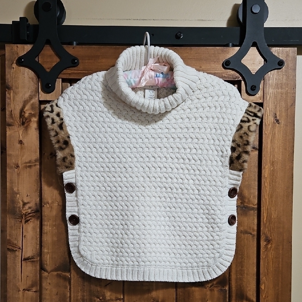 Aspen Kids Cream Knit Girls Poncho With Faux Fur Trim Size 7/8